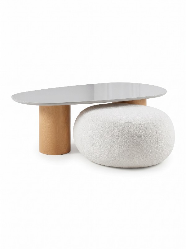Mesa de Centro Bela com Puff Pérola